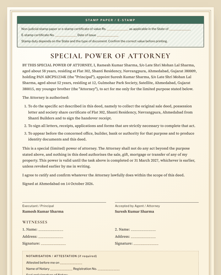 Special power of attorney format preview
